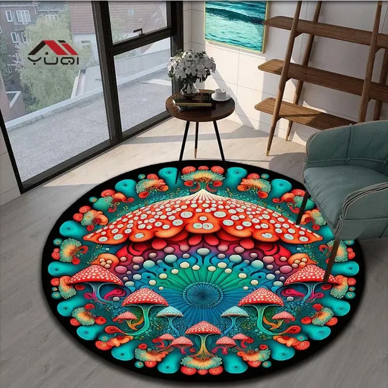 Cartoon Fantasy Mushroom Round Carpet for Living Room Rugs Kids Carpet Soft Non-slip Floor Mat for Bedroom Carpet Tapis 5 Sizes