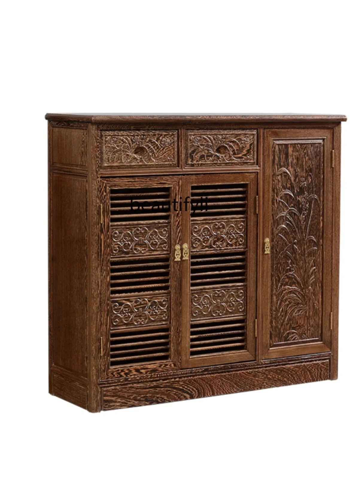 Modern Rosewood Furniture All Solid Wood Logs Africa Door Frame Double-Leaf Shoes Cabinet Three Doors Entrance Cabinet