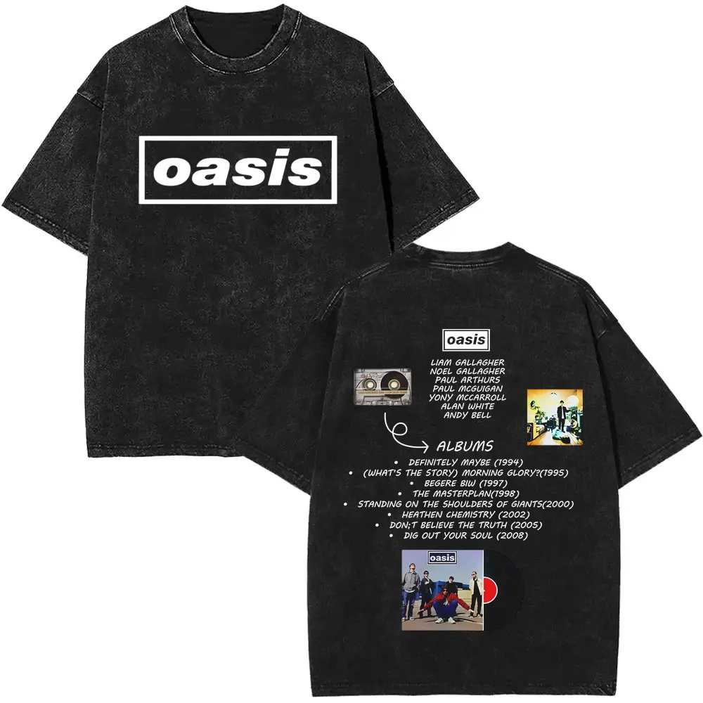 

British Rock Band O-Oasis 2025 Vintage Washed T-shirt Men Women Clothing Cotton Casual Short Sleeve T Shirt Oversized Streetwear