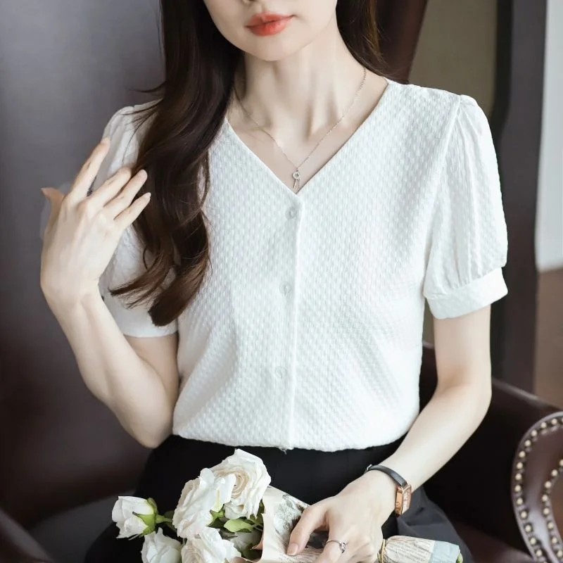 

Faionable V-Ne Bubble Sve irt Женское летнее ort Sve Top Sli Design Sensation Small ence irt