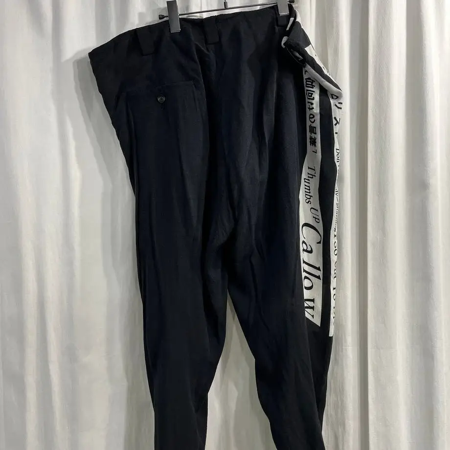 TOP-YAMAMOTO ® Black Ankle Pants - Loose-Fitting Casual Nine-Piece Pants with Letter Print and Stripes Decoration