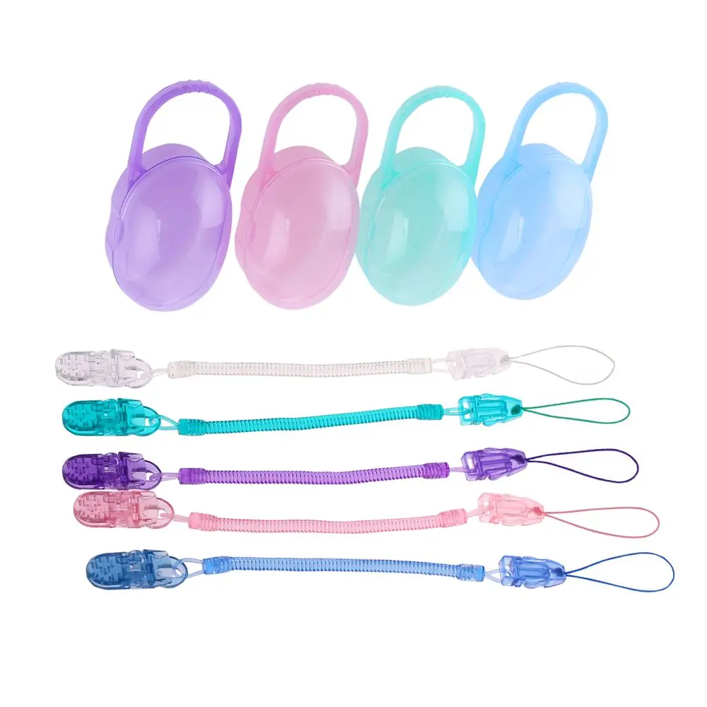 2pcs/lot Extensible Dummy Feeding  Soother Chain Transparent Box Nipple Holder Spring Pacifier Clip