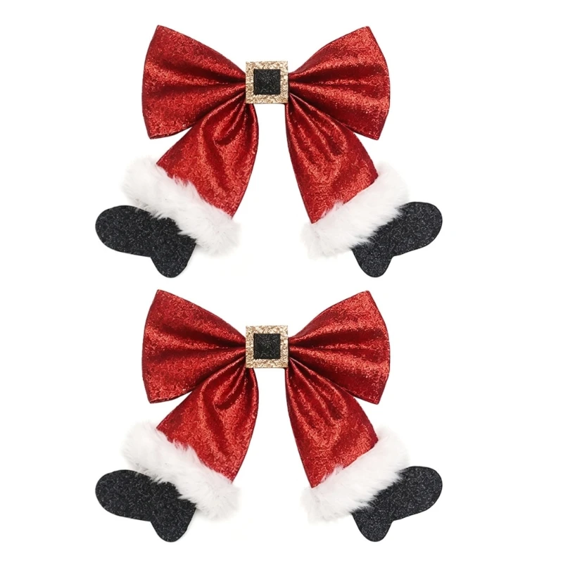 DXAE Red Glitter Christmas Bows Hair Clip, Stocking Design Barrette With Plush Trim Hair Accessories for Festival Parties,