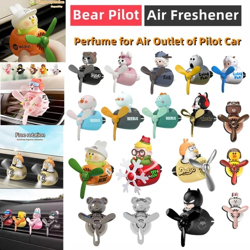 Ambientador de coche Cool Bear, oso de peluche, piloto, accesorio Interior de coche, hélice de salida de aire, difusor de Perfume de Bulldog