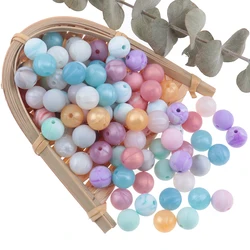 QHBC 12mm/15mm 40PC Marble Color Round Silicone Beads Bpa Free Baby Teething Necklace Bracelet DIY Charms Bath Gift Toy Metalic