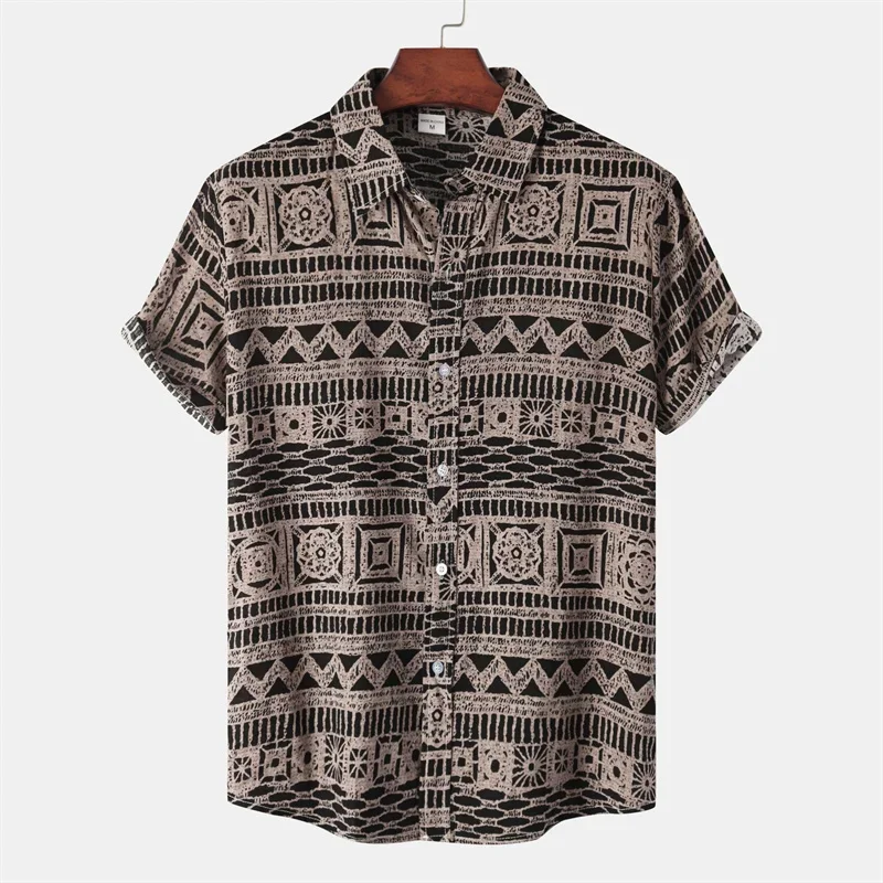 Retro Geometric Texture 3D Print Hawaiian Shirt Men Summer Short Sleeves Tops Beach Harajuku Street Lapel Blouse Male Clothes