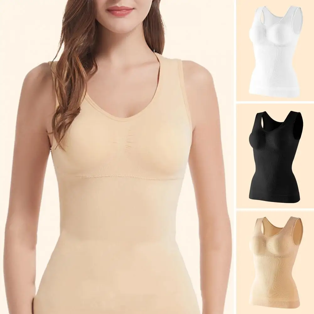 Seamless Body Shaper Bra Tank Top Women Tummy Control Removable Pad Wide Shoulder Strap Underwear Slimming Vest Corset Shapewear