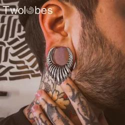 Twolobes 2PCS Trendy 316 Stainless Steel Saddle Tunnels Hangers Ear Gauges Plugs Piercing Vintage Women Body Jewelry Stretcher