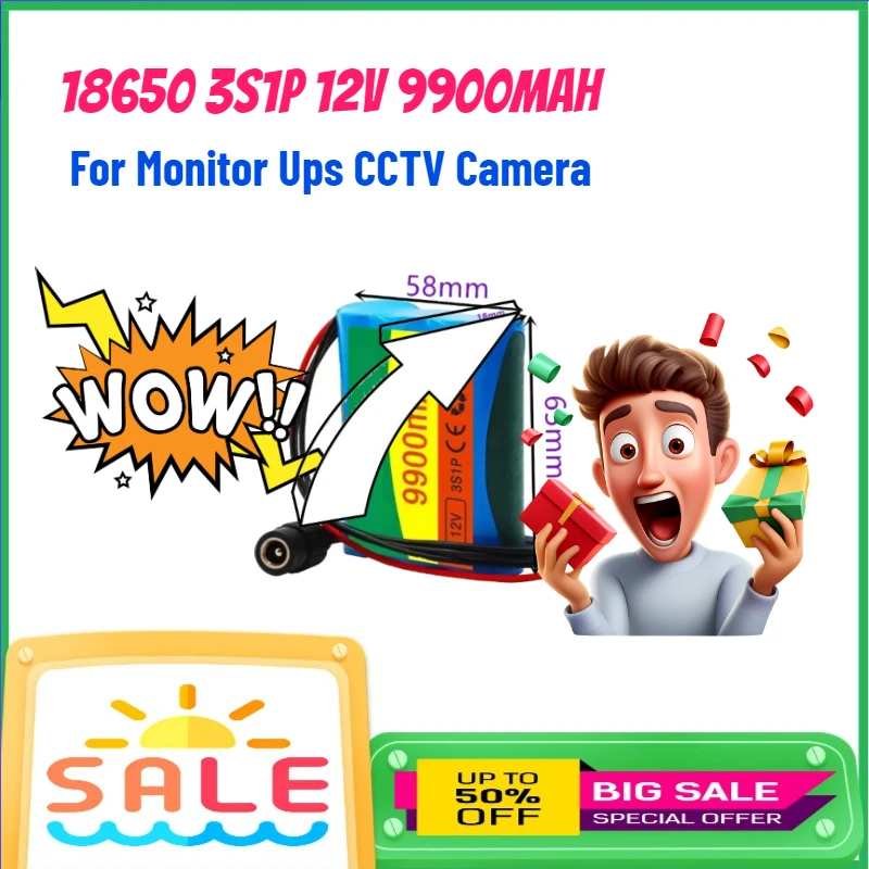 

18650 3S1P 12V 9900mah Lithium-ion Battery for Monitor Ups CCTV Camera European Standard Charger Rechargeable Batteries