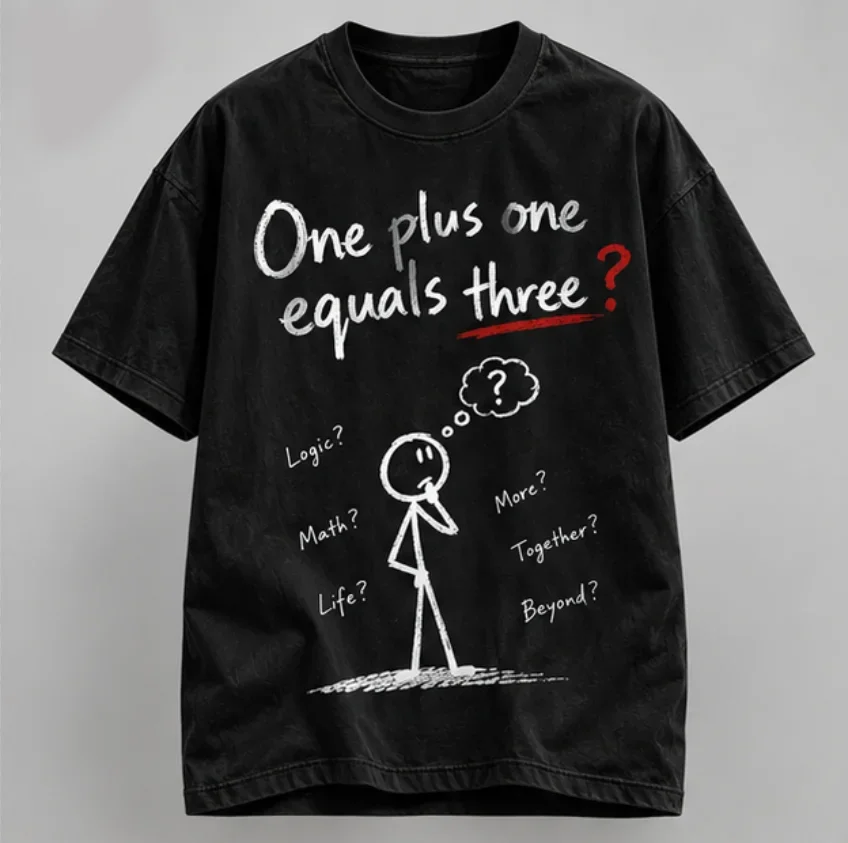 One Plus One Equals Three Graphic Cotton T‑shirt Unisex Y2K Harajuku Street Casual Summer Short Sleeve Stick Figure Funny Tees
