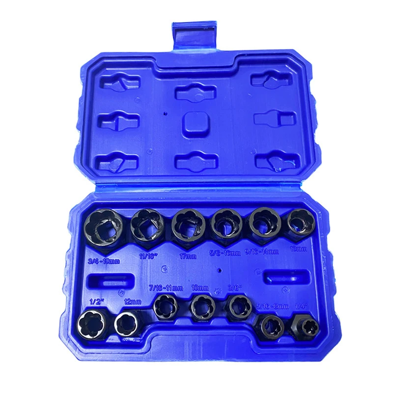 13PCS Nut Extractor Chromium Molybdenum Steel Nut Mechanical Tools Set Damaged and Broken Home Tool With Box