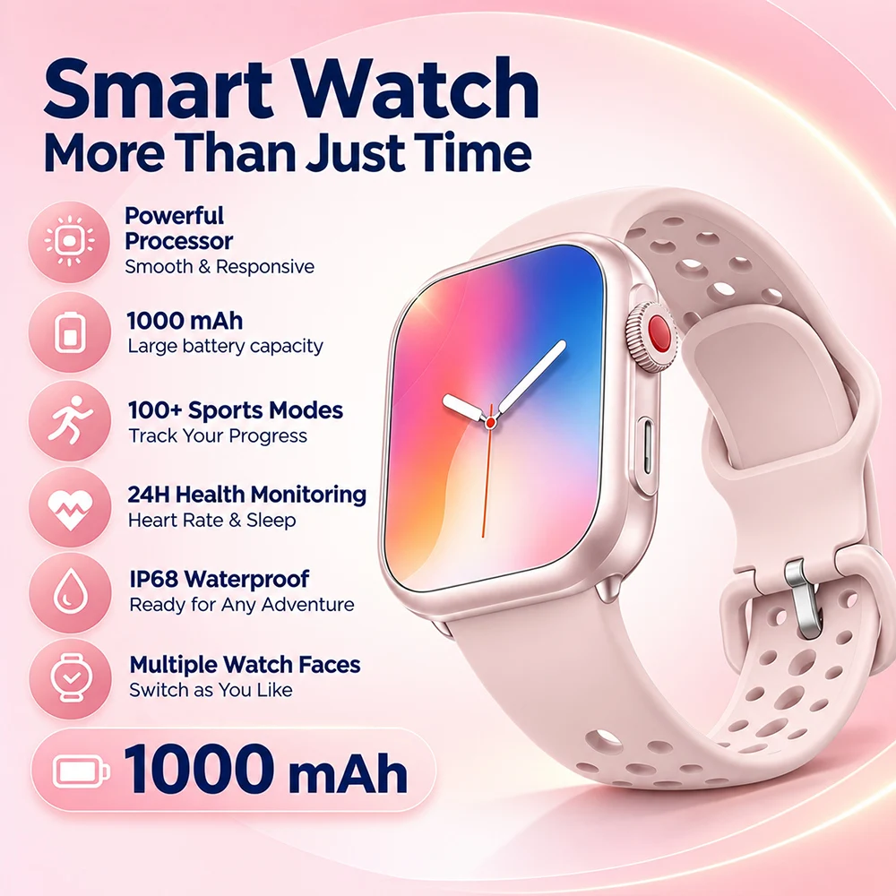 2026 K62 New Watch 1000mAh Battery Smartwatch Ultra Men Women Heart Rate Waterproof 100+Sports Fitness Tracker Call Smartwatches
