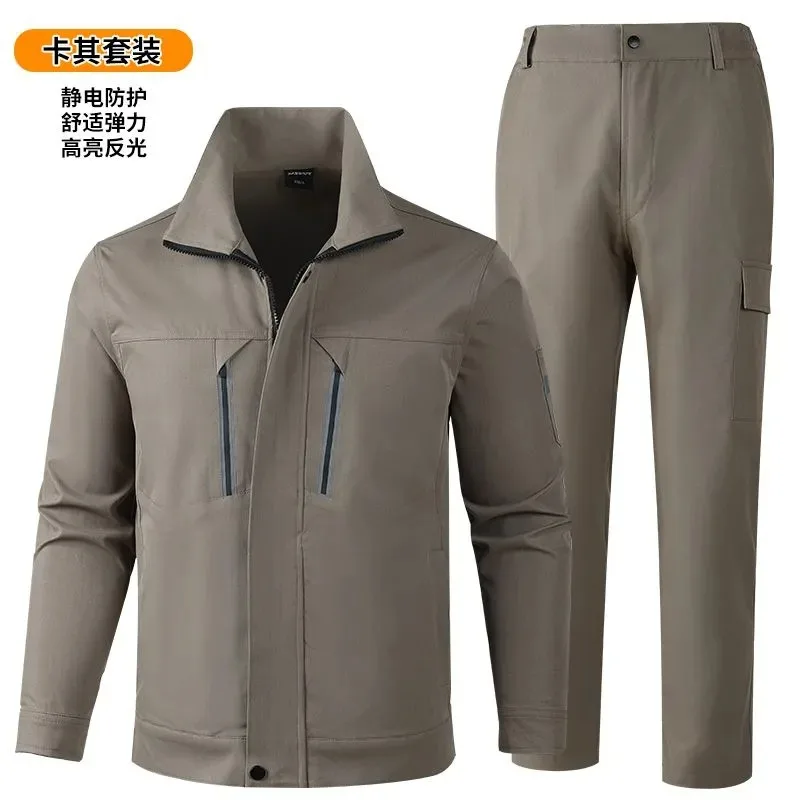 Men Elastic Workwear Set Wear Resistant Anti Dirty Mechanic Workshop Jacket And Cargo Pants Suit