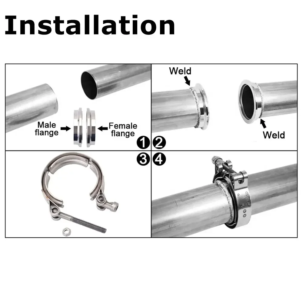 1 Uds 2 uds 4 Uds 2,5 "3,5" 4 "abrazadera de banda en V de acero con Kit de brida macho hembra Turbo bajante Wastegate V-Band Turbo tubos de escape