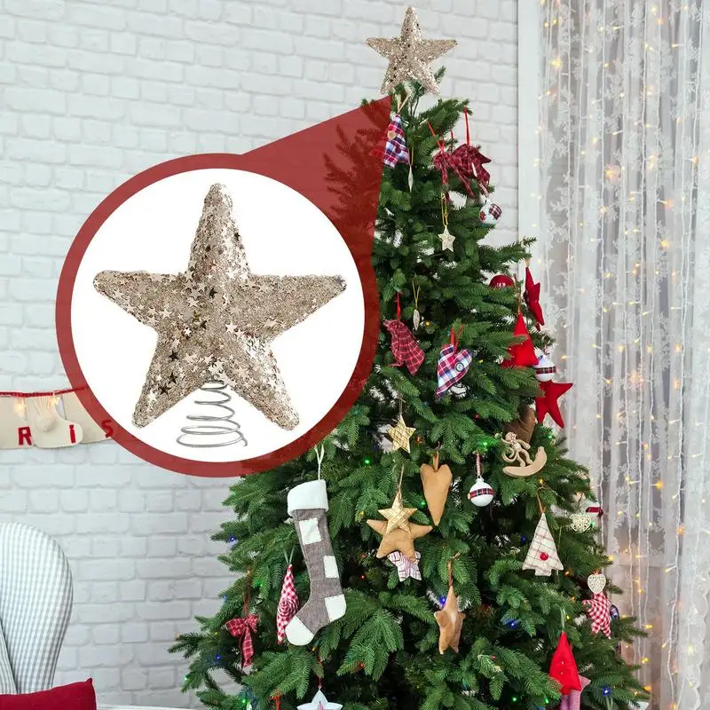 Christmas Tree Star Topper Star Holiday Ornament With Sequins Elegant Treetop Decoration Decorative Topper For Holiday