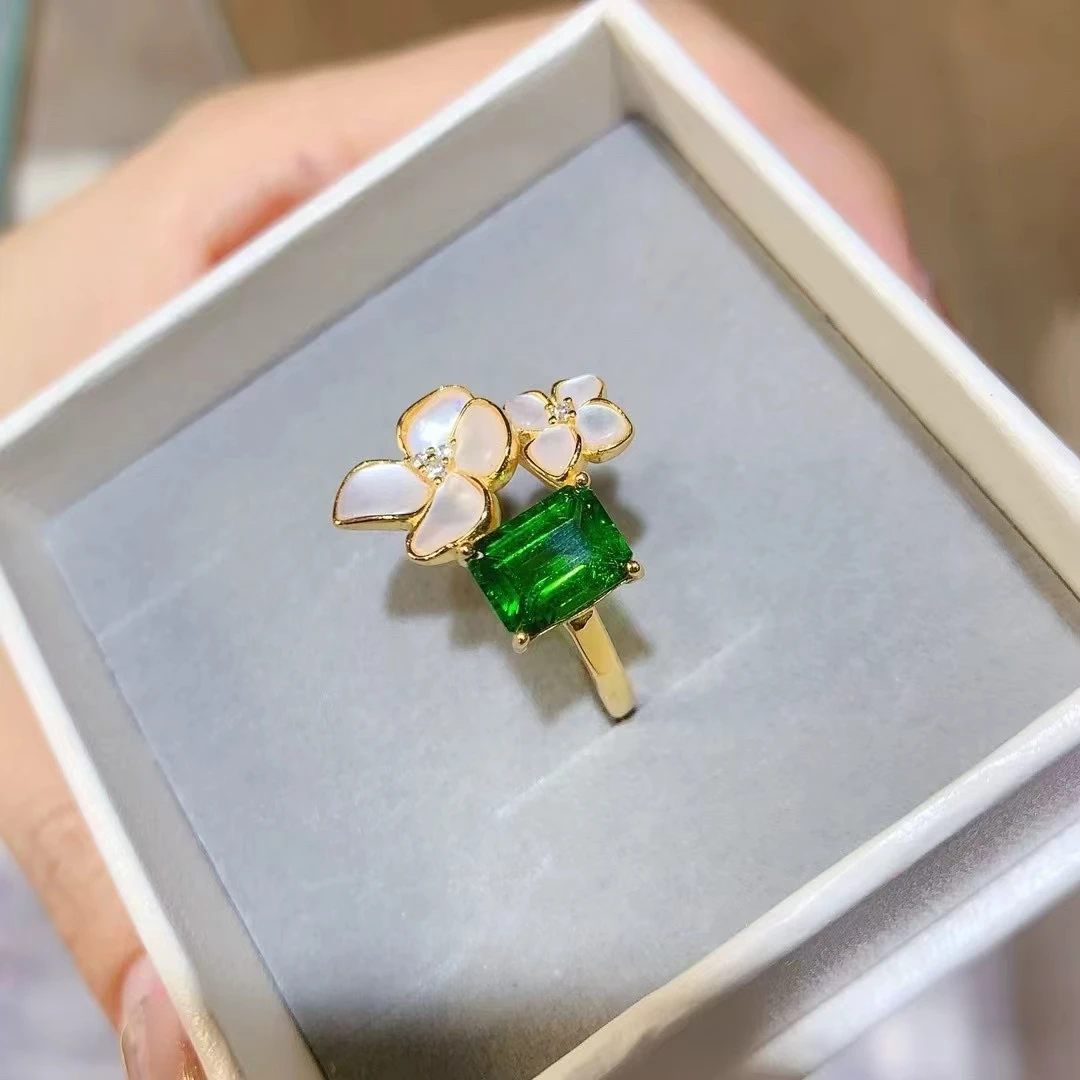 KJJEAXCMY Natural Diopside Ring S925 silver , electroplated locking color process, high clarity Full of luster Support testing