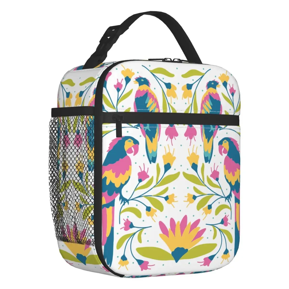 

Mexican Flowers Birds Otomi Embroidery Pattern Portable Lunch Box Waterproof Thermal Cooler Food Insulated Lunch Bag Office Work