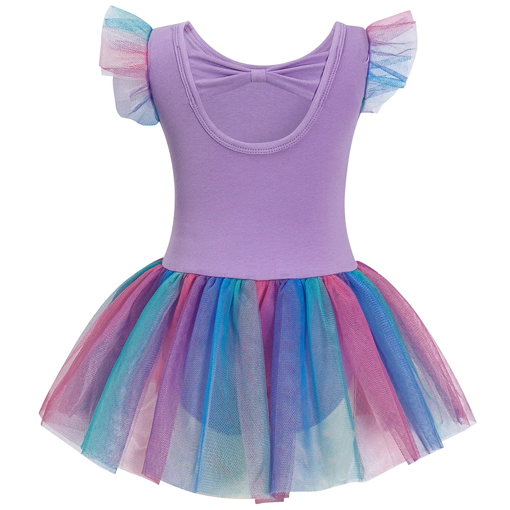 Girls Ruffle Sleeve Ballet Skirted Leotard Shiny Dance Tutu Dresses Kids Unicorn Gymnastics Clothes Stage Performance Outfits