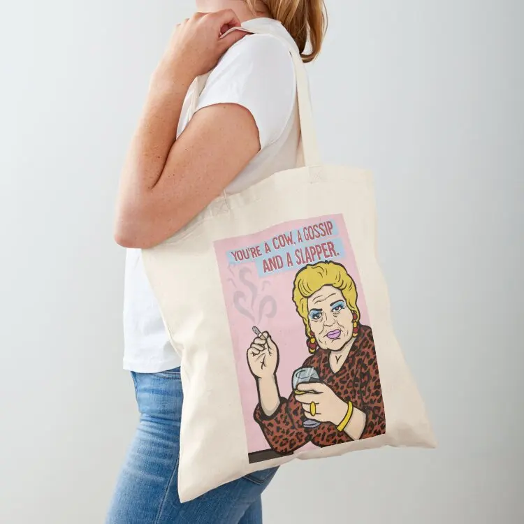 

You're a cow, a gossip and a slapper - Funny Pat Butcher Eastenders Quote Greetings Cards Tote Bag Canvas bag Women bags