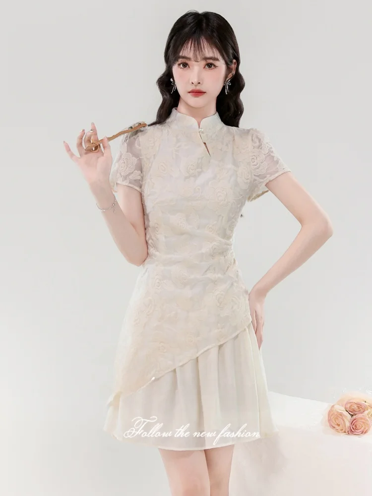 

Xia He New Chinese Sle Uneven Dr Women's Summer Small Size Lightweight National Sle Improved Qipao Skirt