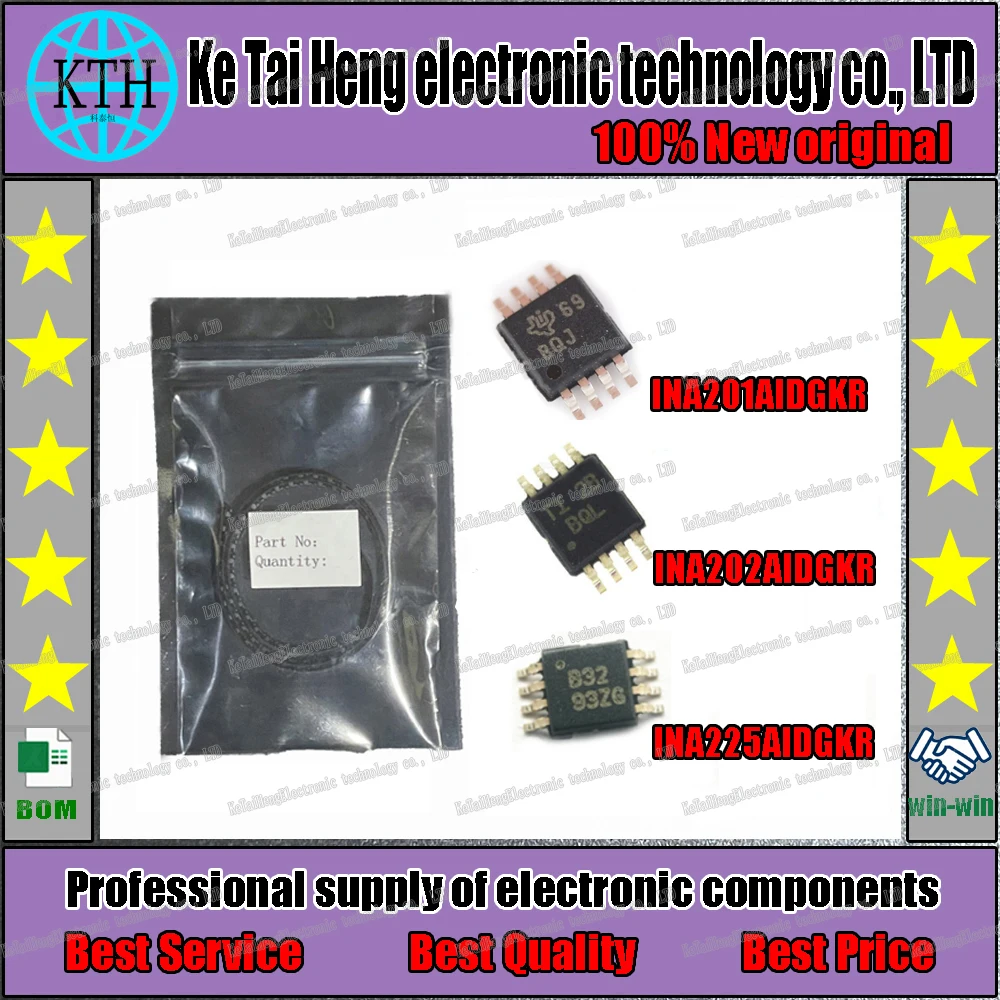 5 قطعة/الوحدة INA201AIDGKR INA202AIDGKR INA225AIDGKR BQJ BQL B32 MSOP-8 VSSOP8 INA201 INA202 INA225