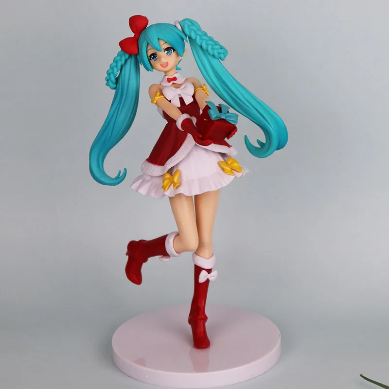 Nuevo tema navideño Hatsune Miku figura sosteniendo un regalo en la mano muñeca de decoración hecha a mano de Anime de escritorio para regalo de colección de Fans