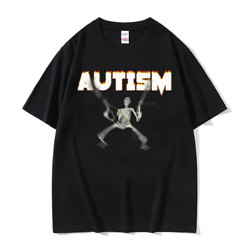 Autistic Funny Skeleton Meme Graphic T Shirt Men Fashion Gothic Retro T Shirts Male O-Neck Oversized Short Sleeve T-shirt Unisex