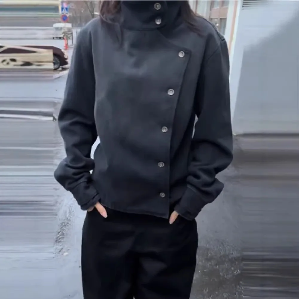 

KIDCRKJ Vintage Women Spring Pilot Jacket Stand Collar Single-breasted Female Jacket Commuter Long Sleeve Female Trench Coat