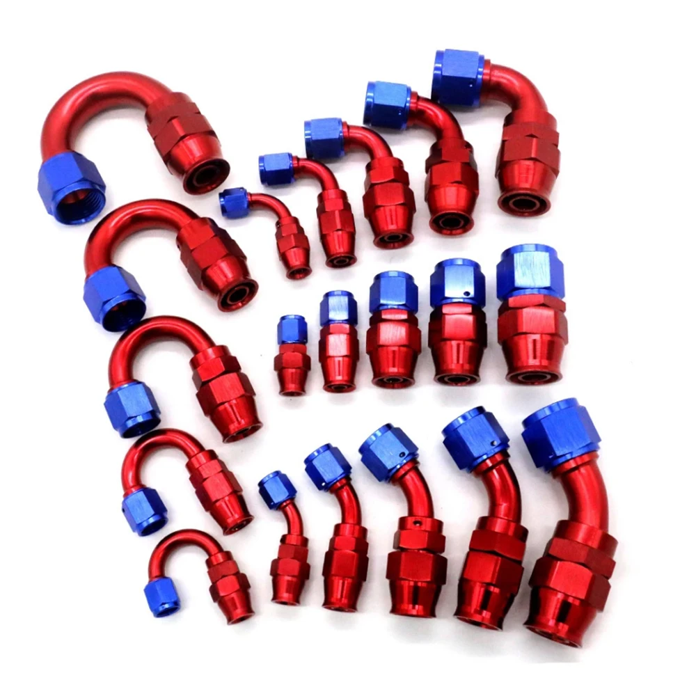 AN4 AN6 AN8 AN10 AN12 Straight 0 45 90 180 Degree Reusable Car Hose End Fittings Adapter For Swivel PTFE Oil Fuel Line Blue Red