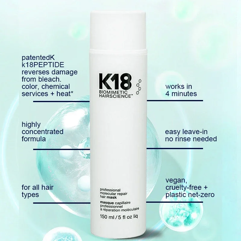 150ml K18 Leave-In Molecular Hair Mask Original Repair Molecular Hair Care Damaged Dry Frizzy 4 Minutes Treatment Moisturize