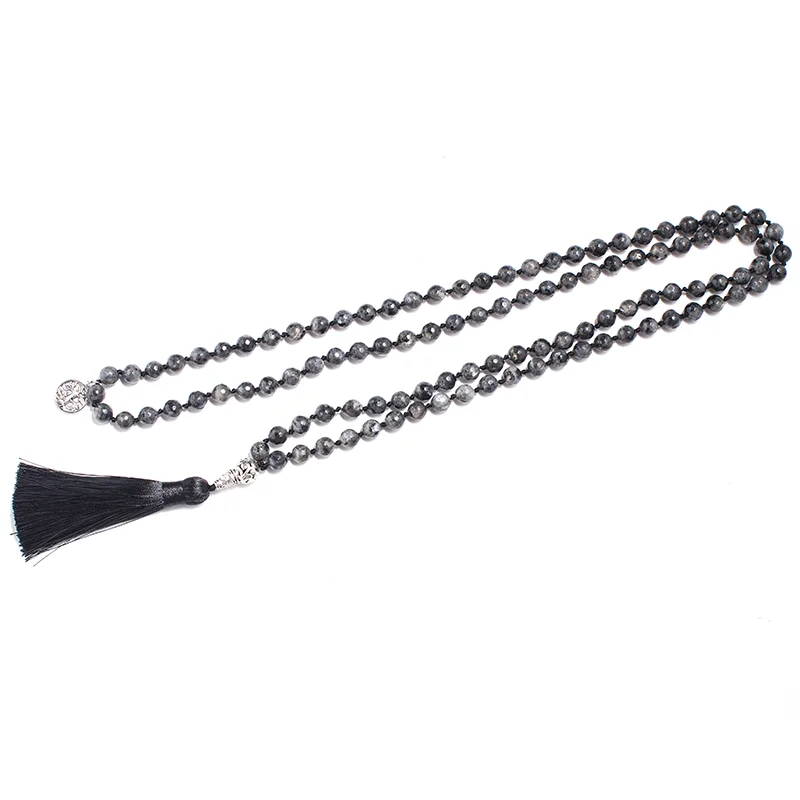8mm Faceted Labradorite Necklace 108 Mala Beaded Jewelry Meditation Prayer Yoga Japamala Rosary for Men and Women