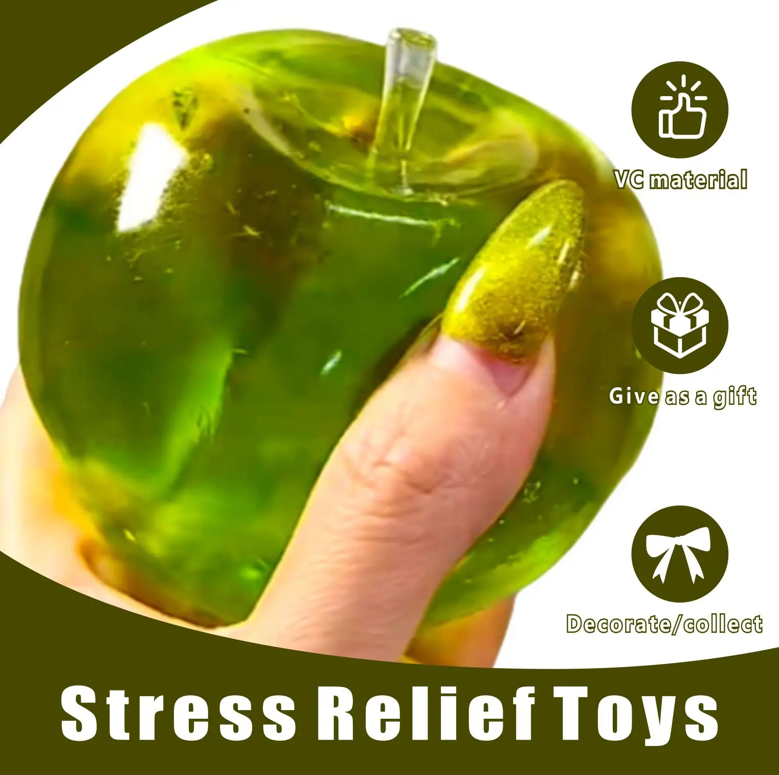 Squishy Toy Green Apple , Simulation Steamed Bun, Trending Funny Prank Stress Relief Ball, Decompression Artifact Kids Toy Gift