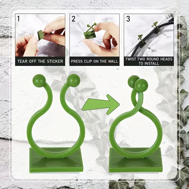 30Pcs Self-Adhesive Plant Climbing Wall Clips, Heavy Duty Plastic Vine Hooks for Pothos, Indoor & Outdoor Plant Decor