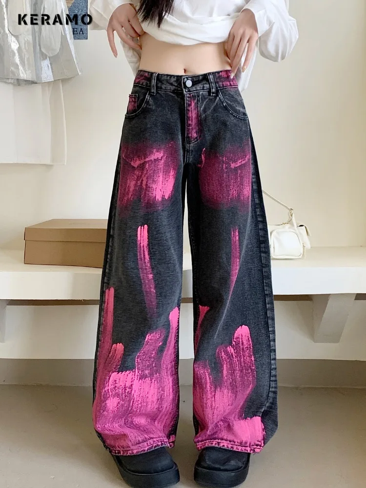 Pantalones vaqueros rectos de cintura alta para mujer, pantalones de Hip-hop con bolsillos, informales, Y2K, Grunge Dye, primavera 2024