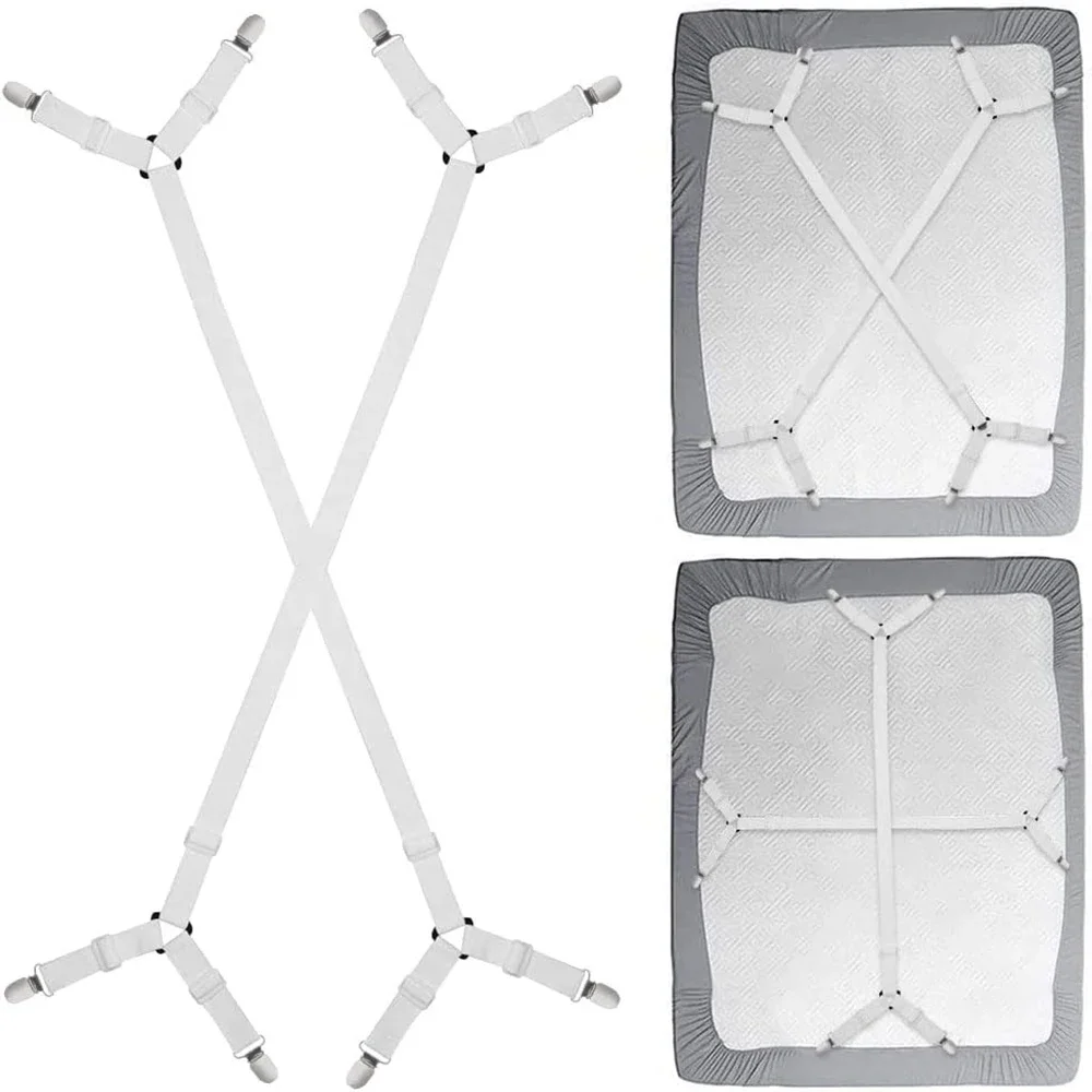 2 PCS Fastener Fixing Sheet Straps, Adjustable Cross Elastic Straps, Flat Fit Sheet Clips for Mattress Cushions Sofa Cushions