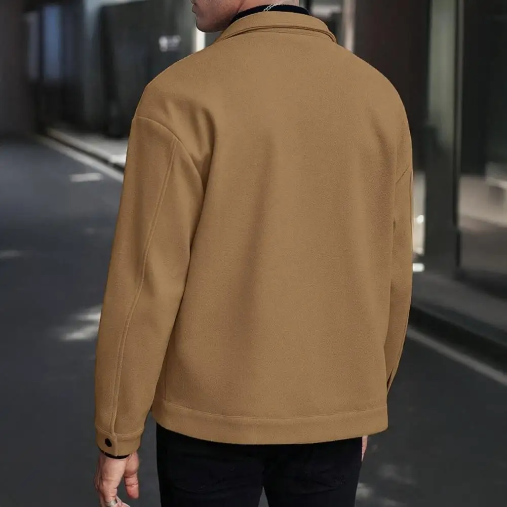

Casual Men Jacket Men Winter Coat Stylish Men's Woolen Lapel Coat with Flap Pockets Long Sleeve Business Jacket for Autumn