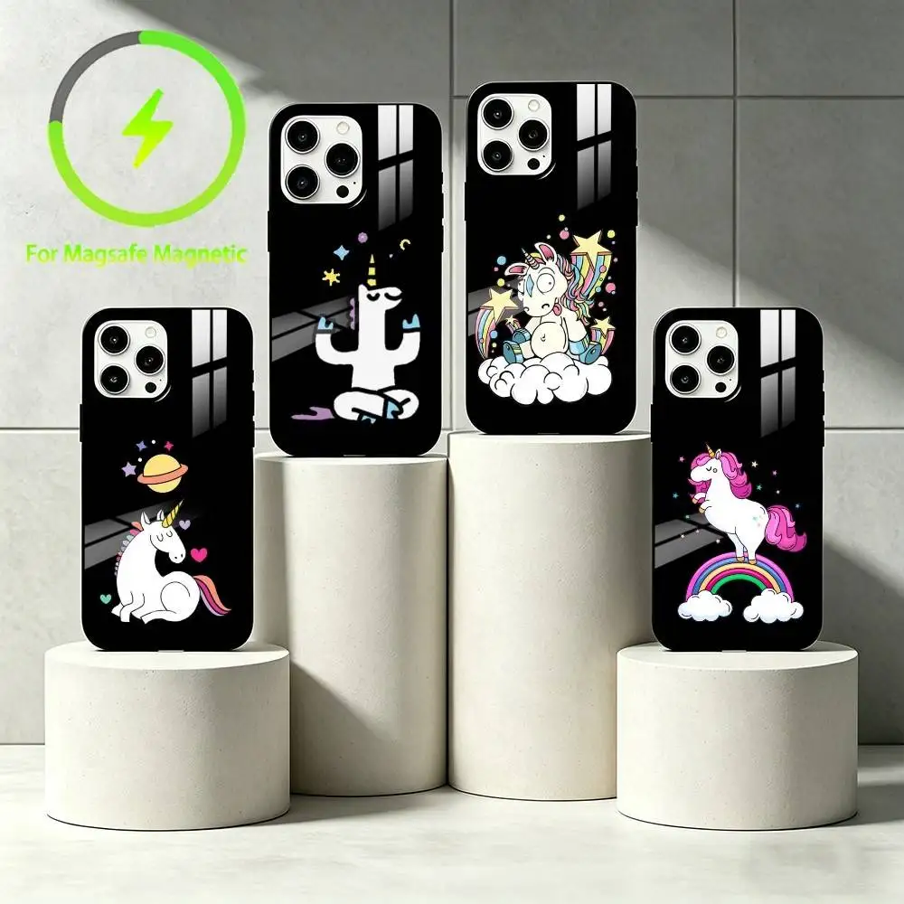 

Q V-version unicorn Phone Case For iPhone 17 16 15 14 13 12 Pro Max Plus for Mirror Wireless Magnetic Cover