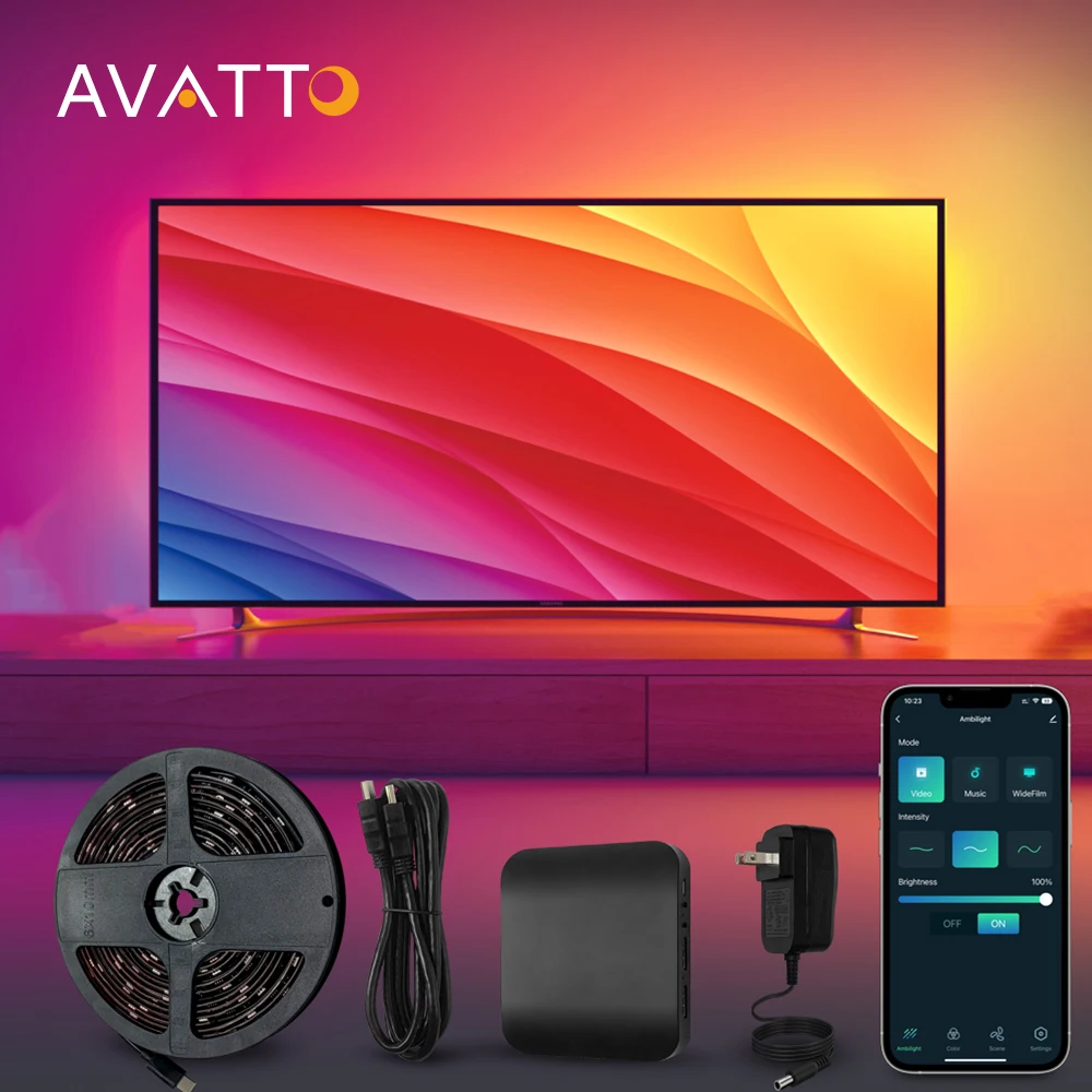 AVATTO Ambient TV PC podświetlenie Led Strip Light,Tuya WiFi HDMI ekran kolorowy zestaw oświetlenia Led synchronizacji działa dla Alexa Google home