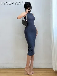 Europe and  America  Sexy Temperament Tight Fit Slim Wrap Hip Sleeveless Tank Top Dress High Neck Bottom Long dresses 2023 ZM1Y