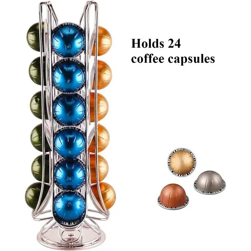 Nespresso Coffee Capsules Holder Rotating Design Coffee Capsule Holder 24pcs Silvery Coffee Pod Storage Rack Home Kitchen Use