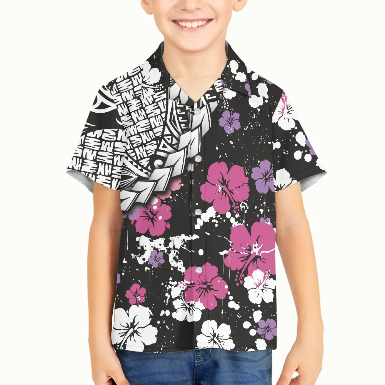 Kid Boy Polynesian Tribal Fijian Totem Tattoo Fiji Prints New Style Creative 3d Digital Kawaii  Hawaiian Shirts Short Sleeve Tee