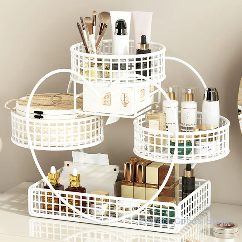 1pc Varnished Metal Cosmetic Organizer Lightweight No-Installation Makeup Storage Rack Modern Vanity Countertop Shelf