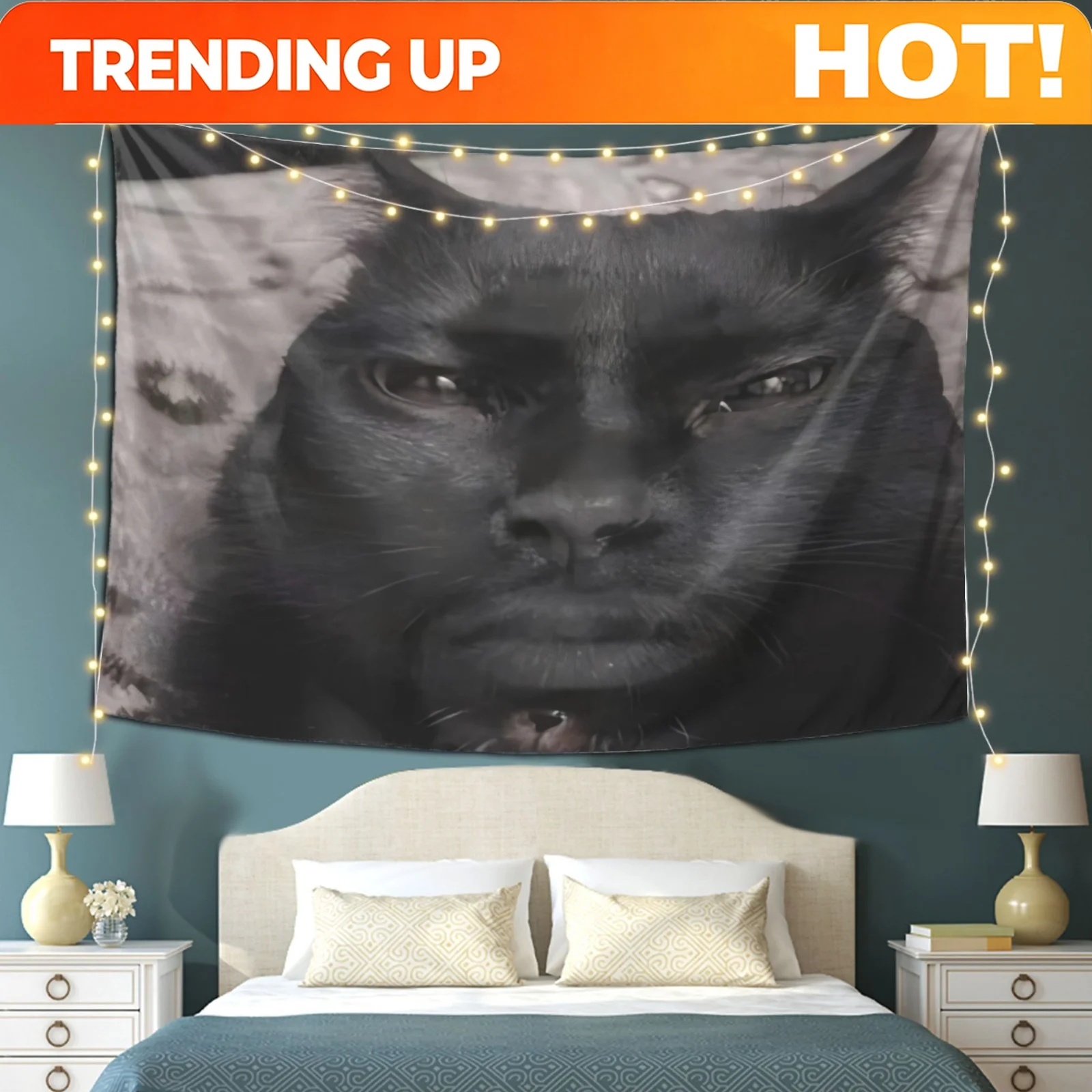 Customize VIKAMA Bohemian Style Black Cat Tapestry Personalized Bedroom Background Warm Bedhead Decoration Room Wall Decoration