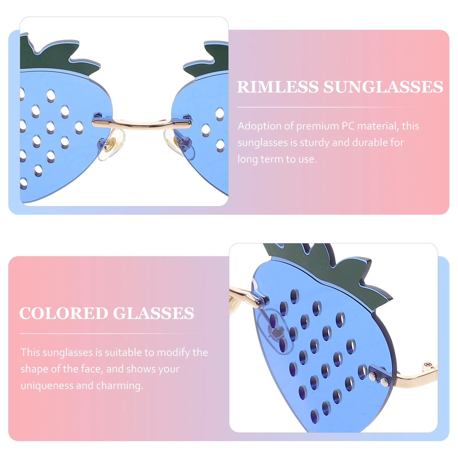 

1Pair Rimless Strawberry Sunglasses Funky Frameless Glasses Trendy Party Photo Props Summer Travel Cool Sunglasses Women Men