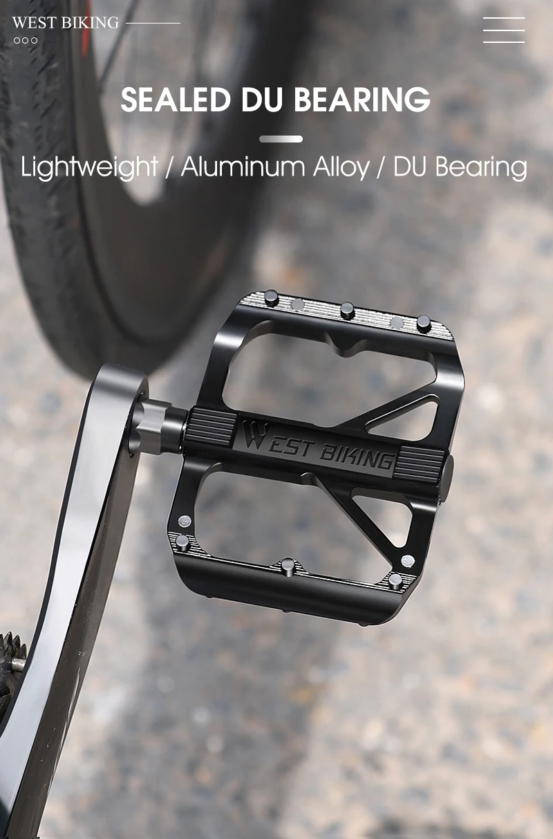 WEST BIKING Aluminium-Fahrradpedale Ultraleicht mit DU-Lager Mini Flache Plattform für Rennrad, Faltrad und Citybike Fahrradteile Schwarz Rutschfest – Detail 3