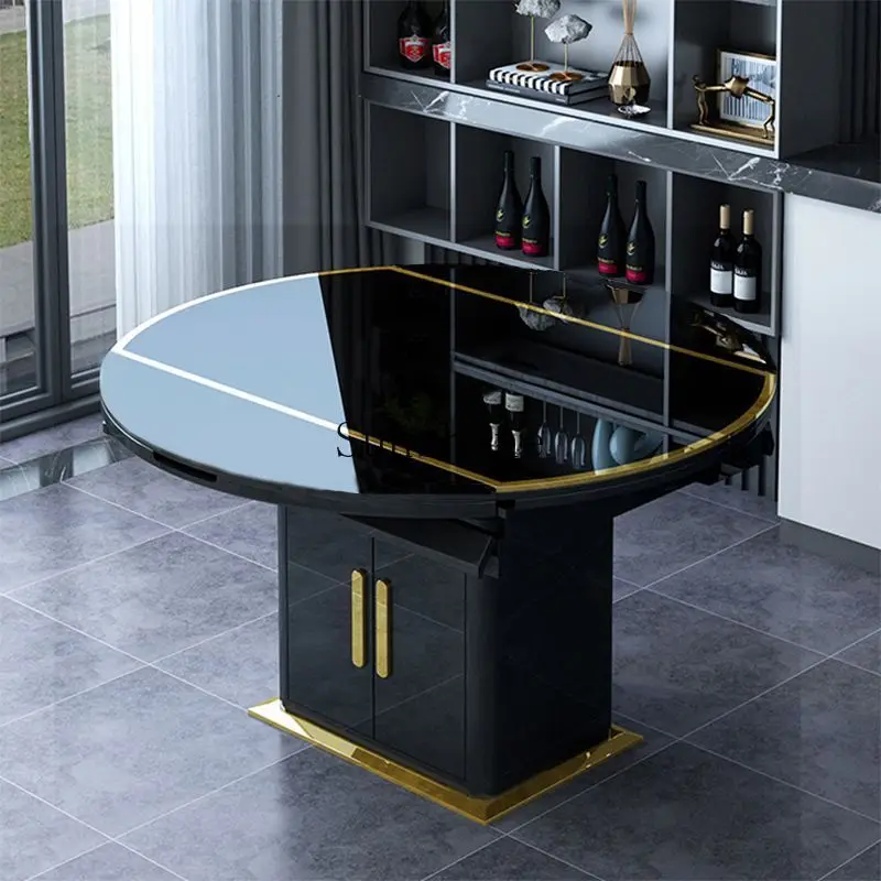 Postmodern dining table household multi-function with turntable modern simple small apartment retractable