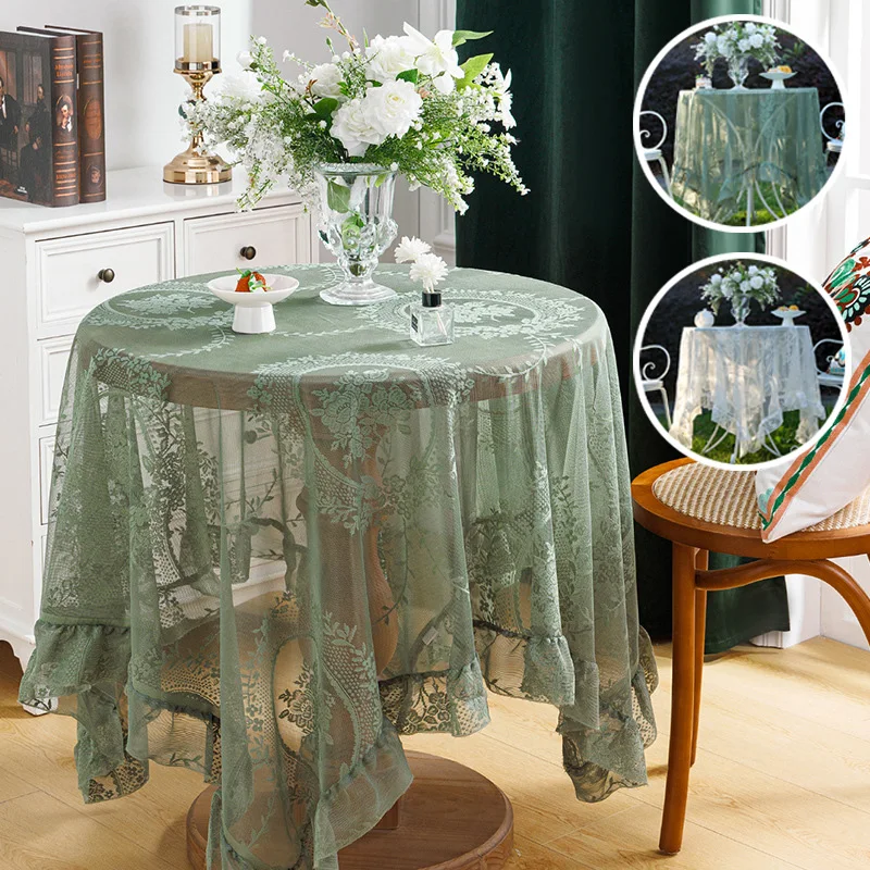 

1PC Rectangular Lace Tablecloth Vintage Table Cloth Wedding Kitchen Dining Coffee Table Cover Jacquard Xmas Birthday Party Decor