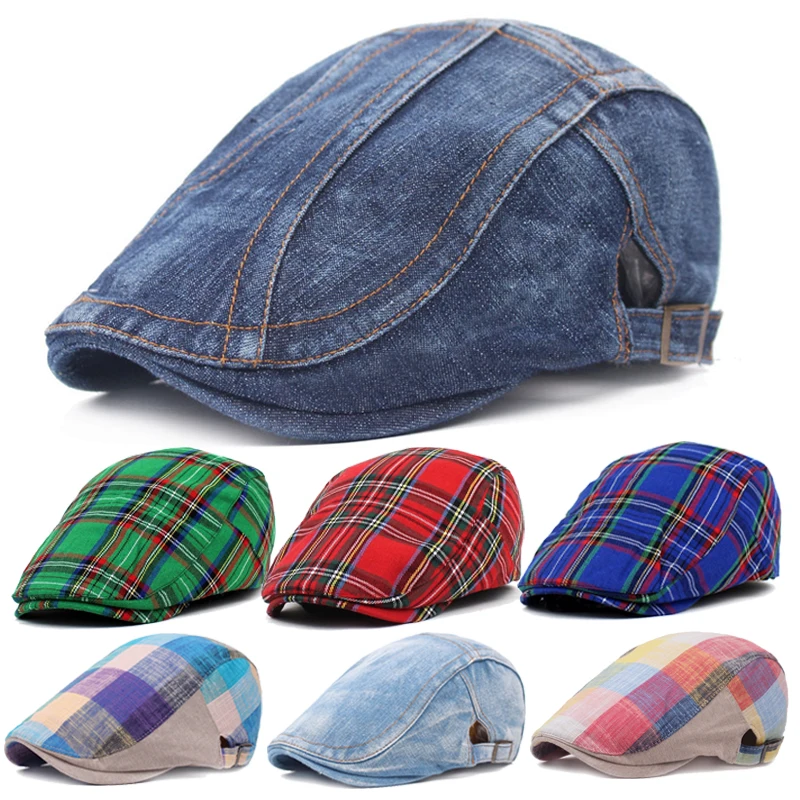 Fashion Stripe Lattice Berets Hat French Women Men Spring Winter Windproof England Cap Duckbill Visor Hat Literary Checkered Cap