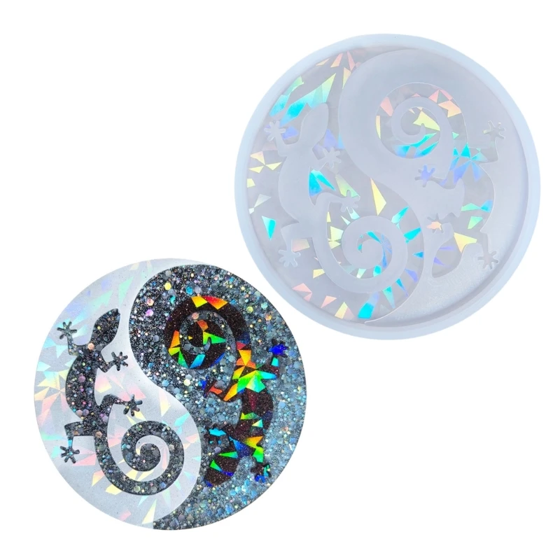 Sturdy Silicone Mold for Resin Coasters with Geckos Designs Holography Effect