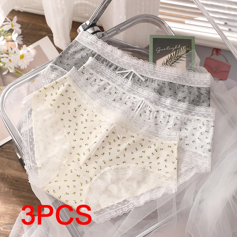 3Pcs Women Briefs Panties Fashion Women's Lingerie Triangular Panties Set Underwear Lady Sexy Lace Underpants Seamless Intimates